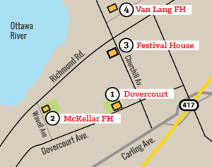 Map showing Dovercourt locations including Van Lang, McKellar & BSOMA