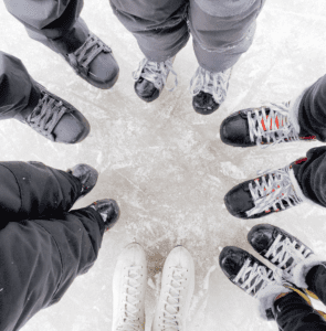 skates on an outdoor rink