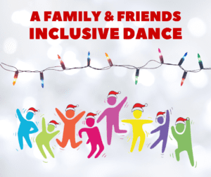 family & friends inclusive dance with figures dancing in santa hats