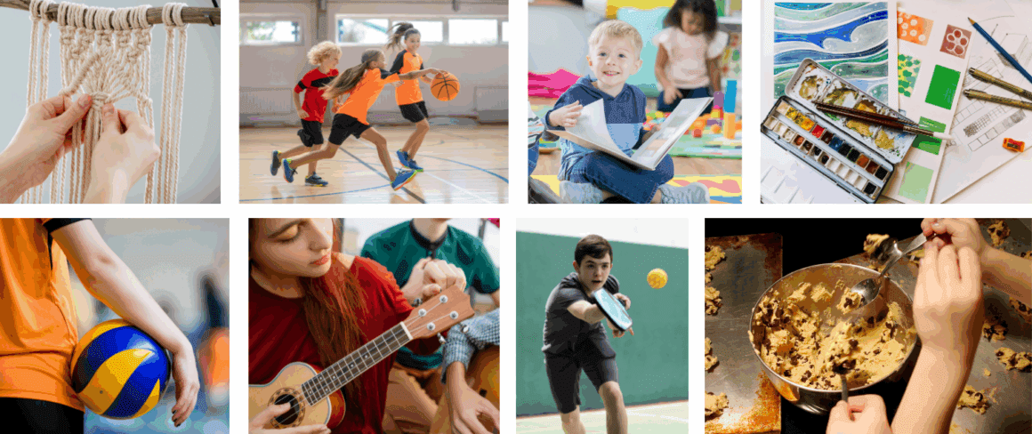 a series of photos of recreation activities