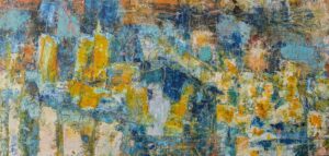 abstract painting with yellows and blues